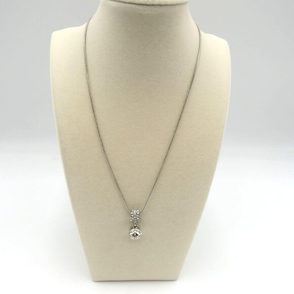 Charming Charlie Necklace Earring Set 18" Crystal Pendant Stud Silver Toned New - Picture 3 of 5